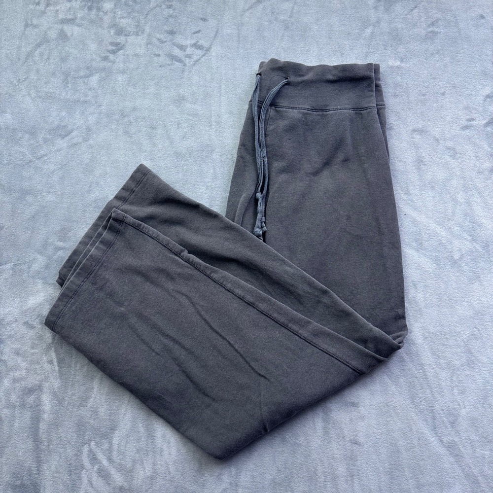 Eddie Bauer Womens Large Gray Wide Leg Fleece Sweatpants Drawstring Lounge Pants
